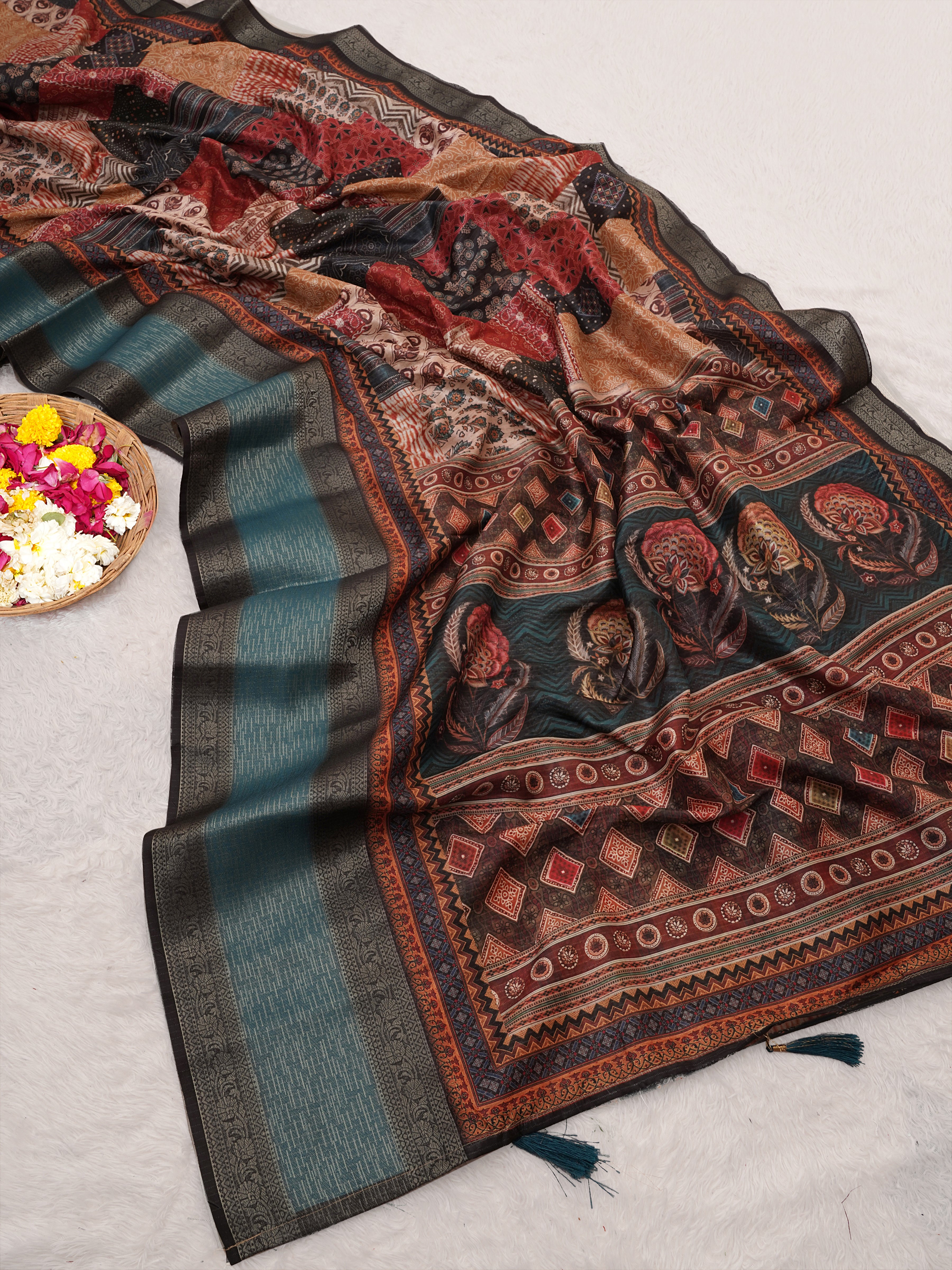 Pranamita Premium Silk Ajrak Digital Print Pashmina Saree